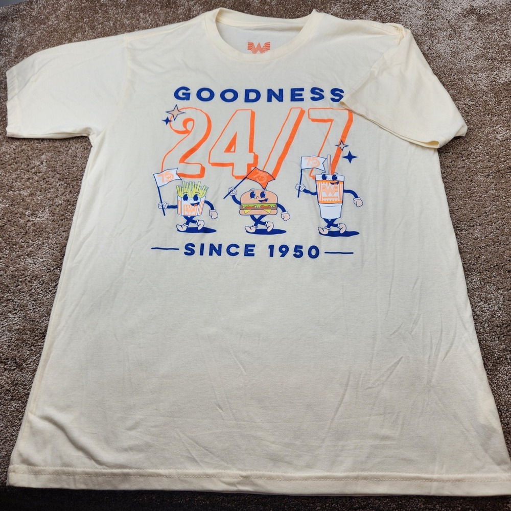 Whataburger Mens Goodness 24/7 Since 1950 75th Anniversary Graphic Tee Cream‎ L